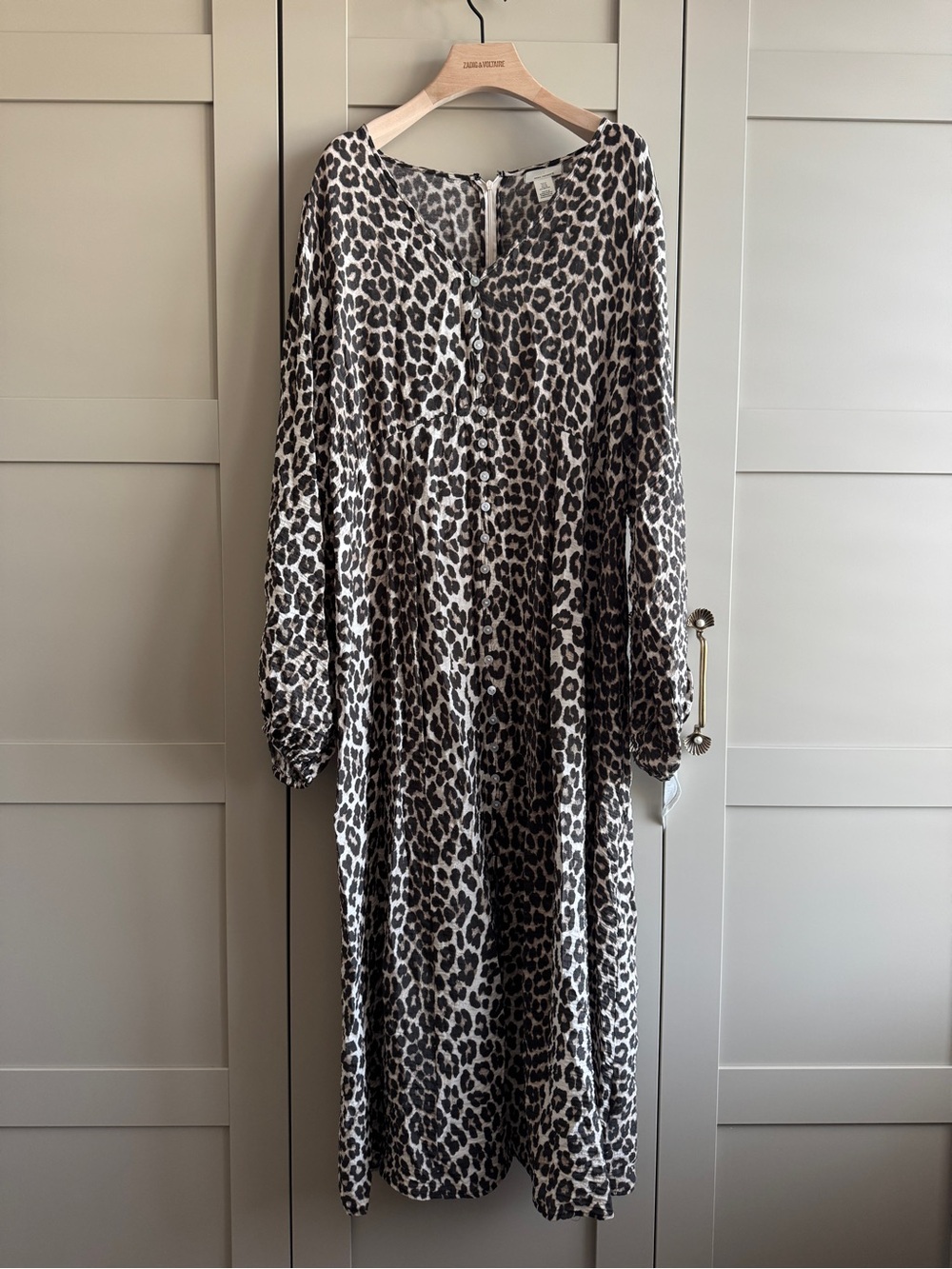 Maternity H&M Leopard Print Long Sleeve Dress - Black & Cream